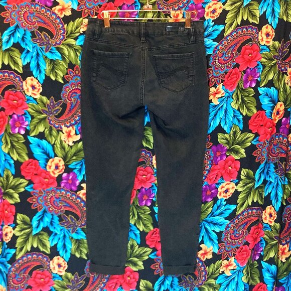 WOMEN'S YMI ANKLET LEGGINGS DISTRESSED BLACK FOLDED ANKLE CUFFS 27" INCH WAIST - Picture 2 of 3